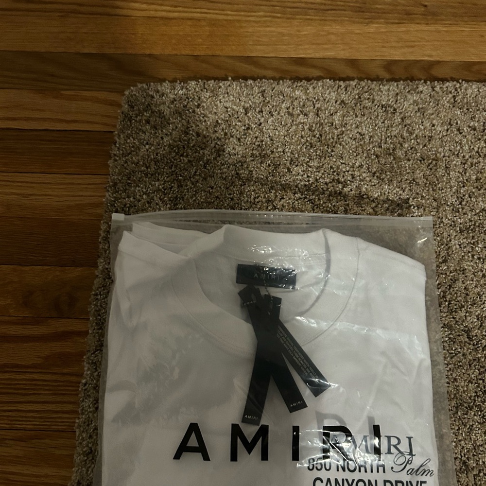 AMIRI Pink and White Short Sleeve Tee with Bold Logo